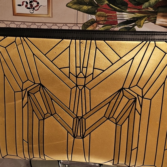 MCM Gold & Black Pvc Leather Clutch/Geometric Laptop Pouch - Picture 13 of 15